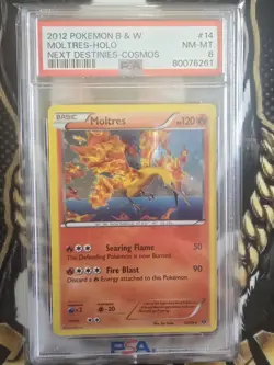 PSA 8 Moltres Cosmos Holo 2012 Pokemon BW Next Destinies #14 - Image 1