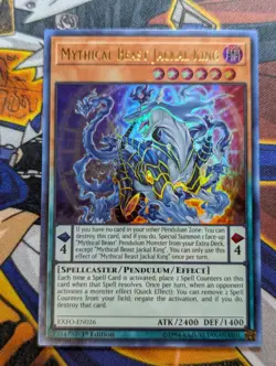 Yugioh Mythical Beast Jackal King EXFO-EN026 Ultra Rare 1st Edition - Image 1