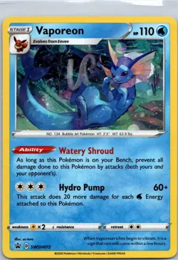 Vaporeon - SWSH072 Promo SWSH: Sword & Shield Promo Cards 2019 NM - Image 1