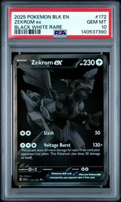 2025 ZEKROM EX PSA 10 POKEMON BLACK BOLT 172 BWR BLACK WHITE RARE - Image 1