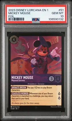 DISNEY LORCANA EN1 FOIL #51 MICKEY MOUSE - WAYWARD SORCERER PSA 10 - Image 1
