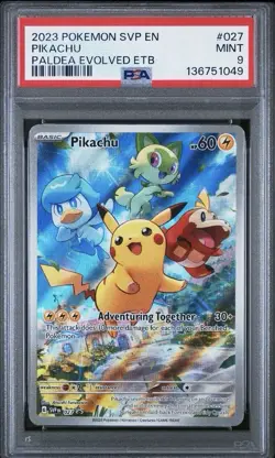2023 Pokemon Pikachu Promo Card #027 Paldea Evolved, ETB, Graded PSA 9 - Image 1