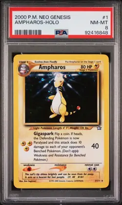 Pokemon [Wizards Of The Coast] Neo Genesis Holo Card #1 Ampharos PSA 8 - Image 1