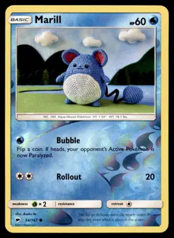 Marill 34/147 Common Burning Shadows Pokemon Reverse Holo Lightly Played - Image 1