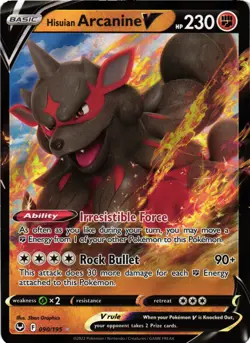 HISUIAN ARCANINE V 090/195 HOLO V RARE SILVER TEMPEST POKEMON NM - Image 1