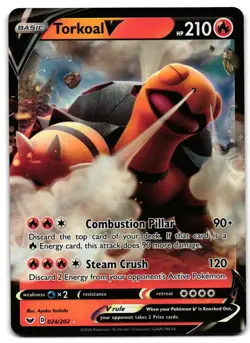 Torkoal V 024/202 - 🌊 Sword & Shield V Rare Pokemon TCG Holo 🖤 - LP - Image 1