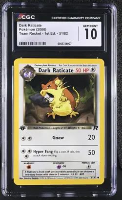 2000 POKEMON TEAM ROCKET 51/82 DARK RATICATE 1ST EDITION MINT PSA CGC 10 - Image 1