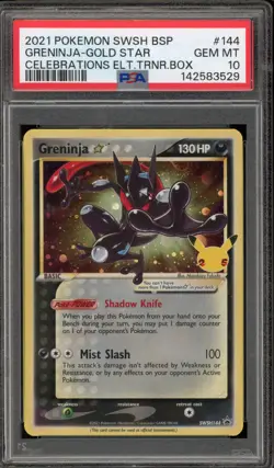 Pokemon Greninja Gold Star Celebrations ETB Black Star Holo Promo SWSH144 PSA 10 - Image 1