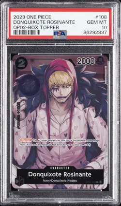 2023 ONE PIECE OP02-PARAMOUNT WAR BOX TOPPER #108 DONQUIXOTE ROSINANTE PSA 10 - Image 1
