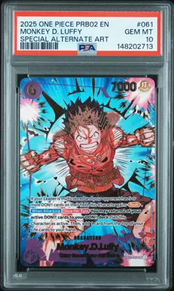 2025 ONE PIECE PRB02 #061 MONKEY D. LUFFY SPECIAL ALTERNATE ART PSA 10 - Image 1