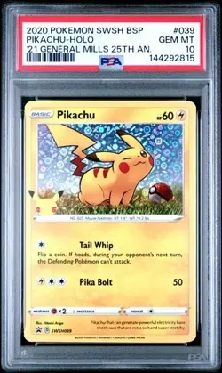 2020 POKEMON SWSH BLACK STAR PROMO 039 PIKACHU HOLO 21 GENERAL MILLS 25TH PSA 10 - Image 1