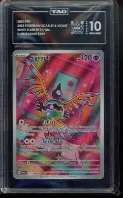 TAG 10 - 2025 Sigilyph 121/086 Sv: White Flare Holo Pokemon - Image 1