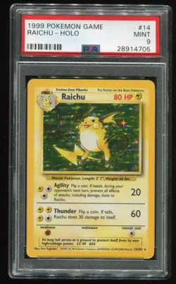 Pokemon Card Raichu Holo #14 Base Set 1999-2000 SUPER RARE PSA MINT 9 - Image 1