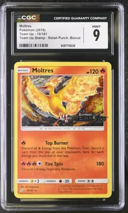 CGC 9 MOLTRES 19 TEAM UP STAMPED COSMOS HOLO SUN & MOON POKEMON MINT - Image 1