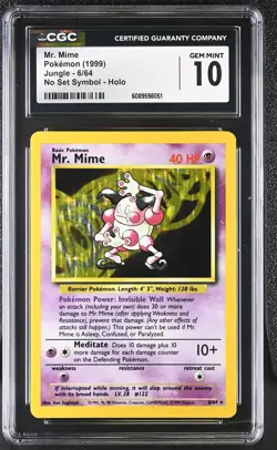 CGC 10 GEM MINT Mr. Mime 1999 Jungle 6/64 No Set Symbol Holo Pokemon Card - Image 1