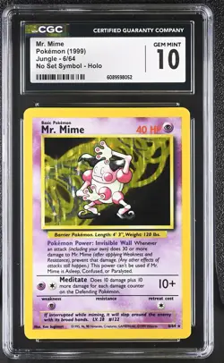 CGC 10 GEM MINT Mr. Mime 1999 Jungle 6/64 No Set Symbol Holo Pokemon Card - Image 1