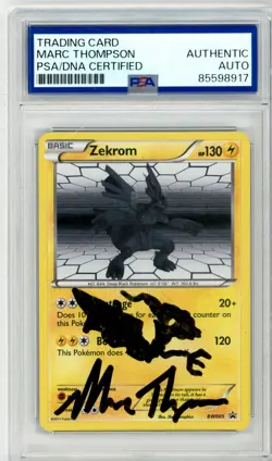 PSA Signed Marc Thompson Pokemon TCG Zekrom BW005 Black & White Holo w/doodle - Image 1