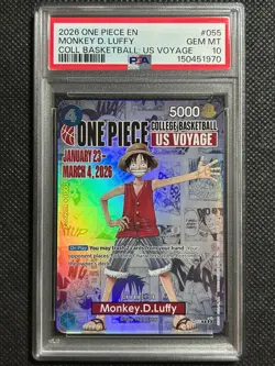 2026 ONE PIECE PROMOS COLLEGE BASKETBALL : US VOYAGE MONKEY D. LUFFY PSA 10 - Image 1