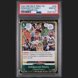 2024 One Piece PRB01 EN Jolly Roger Foil #036 Donquixote Family PSA 10 - Image 1