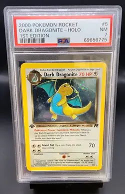 2000 Pokemon Team Rocket 1st Edition Dark Dragonite Holo 5/82 PSA 7 - Image 1