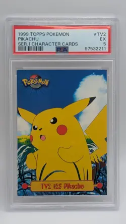 1999 Pokemon Topps Series 1 Character Card #25 Pikachu #TV2 Blue Logo PSA 5! - Image 1