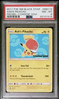 Pokemon Ash's Pikachu SM Black Star Promo SM114 Regular 2017 PSA 8 Card - Image 1