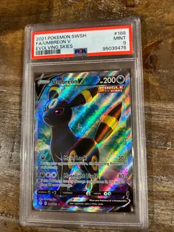 POKEMON 2021 SWSH Evolving Skies Full Art UMBREON V #188 PSA 9 Mint RARE - Image 1