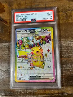 POKEMON 2024 Surging Sparks Ultra Rare FA PIKACHU EX #219 PSA 9 Mint RARE - Image 1
