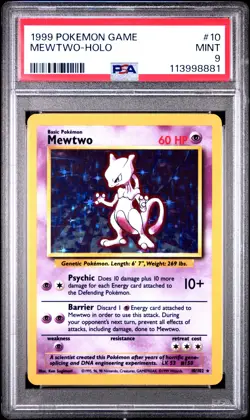 1999 POKEMON BASE SET UNLIMITED #10 MEWTWO-HOLO PSA 9 - Image 1