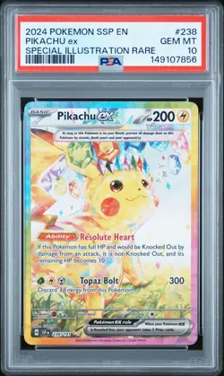 2024 POKEMON SSP EN-SURGING SPARKS SPECIAL ILLUSTRATION RARE PIKACHU EX PSA 10 - Image 1