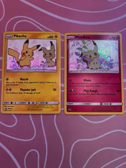 Pokemon TCG HD Swirl Holo Mimikyu SM163 & Pikachu SM162 Holo - Image 1