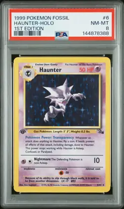 1999 POKEMON FOSSIL 1ST EDITION #6 HAUNTER-HOLO PSA 8 - Image 1