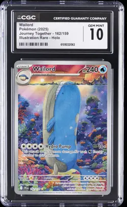 2025 POKEMON JOURNEY TOGETHER ILLUSTRATION RARE - HOLO WAILORD CGC 10 GEM MINT - Image 1