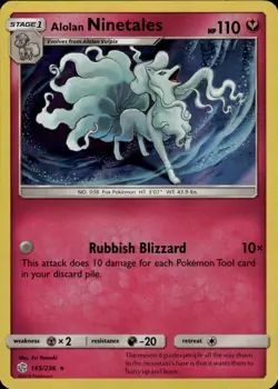 Alolan Ninetales Holo Rare SM Cosmic Eclipse 145/236 Fairy Holo Pokemon Card - Image 1