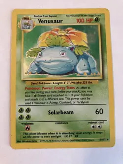 Pokemon TCG card game VENUSAUR 15/102 - BASE SET HOLO - mid/low grade, crease - Image 1