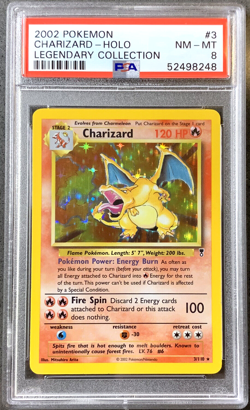 Pokemon Card Charizard Holo Rare PSA 8 NM-Mint, Legendary Collection 3/110, 2002 - Image 1