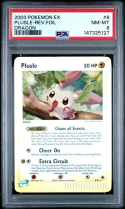 2003 POKEMON EX DRAGON #8 PLUSLE-REVERSE FOIL PSA 8 - Image 1