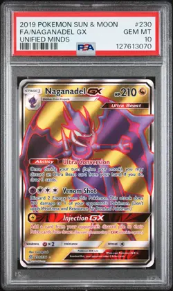 2019 POKEMON SUN & MOON UNIFIED MINDS #230 FULL ART/NAGANADEL GX PSA 10 - Image 1