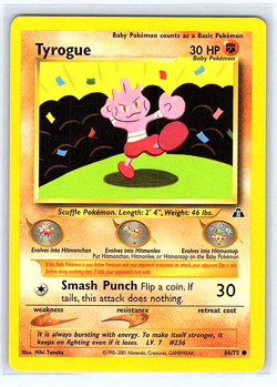 Tyrogue 66/75 Neo Discovery NM or LP Pokemon Card - Image 1