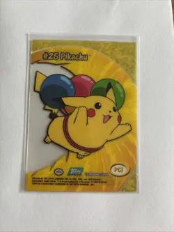 #25 Pikachu Pokemon Card - Topps TV Series 2 - PC1 - Clear Plastic Chase Card - Image 1