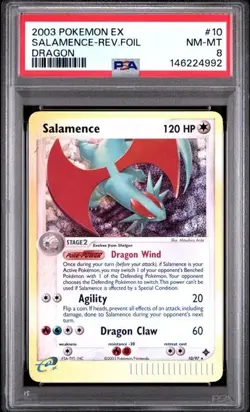 2003 POKEMON EX DRAGON #10 SALAMENCE-REVERSE FOIL PSA 8 - Image 1