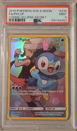 Piplup 239/236 PSA 9 Cosmic Eclipse Secret Rare Pokemon - Image 1