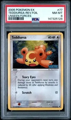 2005 POKEMON EX UNSEEN FORCES #77 stamped TEDDIURSA-REVERSE FOIL PSA 8 - Image 1