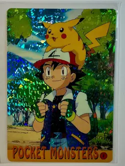 ASH PIKACHU HEAD Pocket Monsters Pokemon Japanese Anime Vending Prism Sticker NM - Image 1