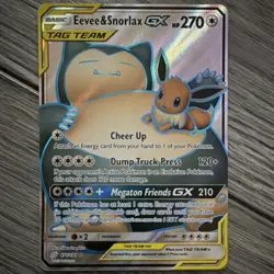 Pokemon Eevee & Snorlax GX 171/181 Sm-Team Up Ultra Rare 270 HP Full Art Holo - Image 1