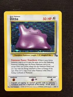 1999 Pokemon Fossil Ditto Holo 3/62 Free Shipping - Image 1