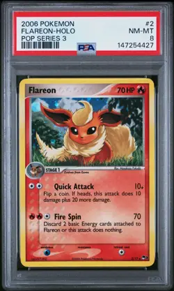 2006 Pokemon POP Series 3 #2 Flareon Holo PSA 8 NM-MT - Image 1