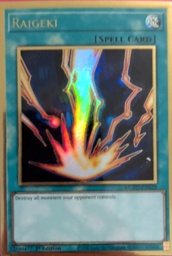 Raigeki - MGED-EN038 1st Edition Gold Rare YuGiOh TCG Card - Image 1