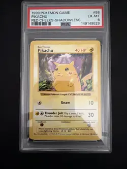 Shadowless Red Cheeks Pikachu 58/102 PSA 6 Pokemon Base Set - Image 1
