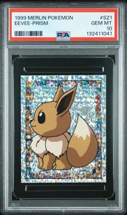 PSA 10 1999 Merlin Pokemon Eevee Prism Sticker #S21 - Image 1